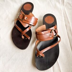 FRYE Vintage Leather Buckles Wedge Sandals Womens 7.5